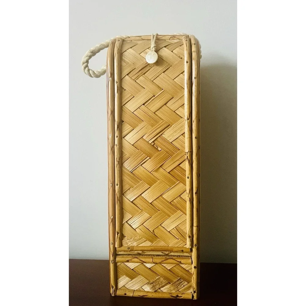 Vintage Hand Painted Scandinavian Folk Art Woven Wood Wine Box Gift Carrier 12in